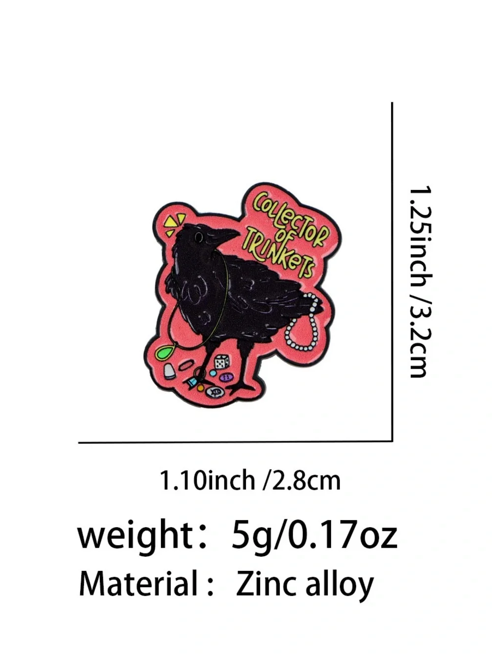 Collector of Trinkets Crow Enamel Pin – Cute Raven Trinket Collector Lapel Pin